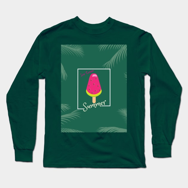 Watermelon Ice Cream Tropical Palm leaves Hello Summer Long Sleeve T-Shirt by sofiartmedia